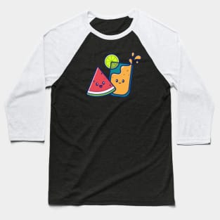 Cute Lemon Juice With Cute Watermelon Cartoon Baseball T-Shirt